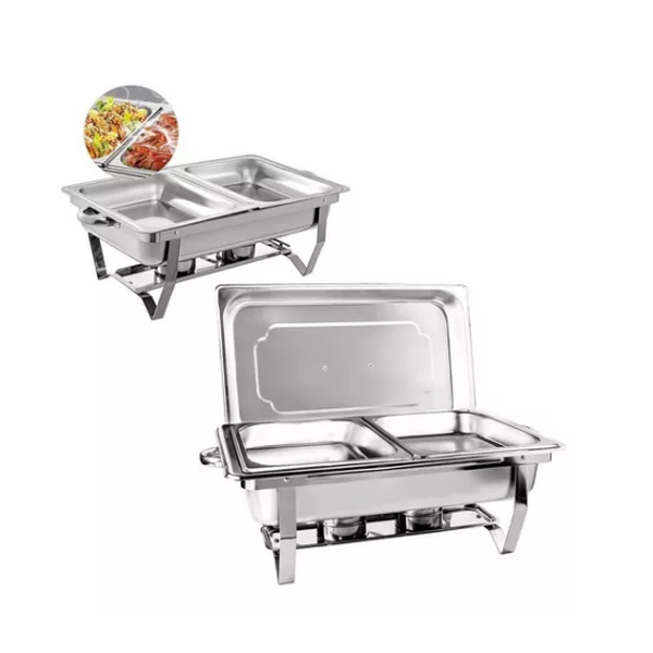 Kit 3 Rechaud Retangular 9 L Com 2 Cubas 1/2 Banho Maria