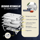 Kit 3 Rechaud Retangular 9 L Com 2 Cubas 1/2 Banho Maria