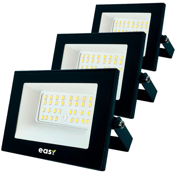 Kit 3 Refletor 50w 6500k Holofote Led Alum Prova Dágua Easy