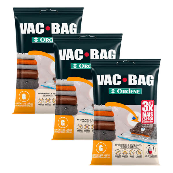 Kit 3 Saco Para Armazenagem A Vácuo Vac Bag Impermeável Para