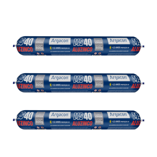 Kit 3 Selantes Aluzinco Argacon Ms40 Cinza 800g Alta Aderência