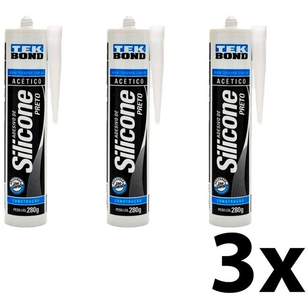 Kit 3 Silicone Acético Preto Uso Geral 280g