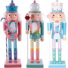 Kit 3 Soldados Quebra Nozes Verde Rosa Azul Natal Em Madeira