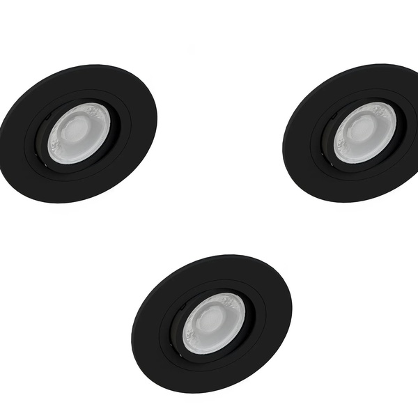 Kit 3 Spot Embutir Mr16 Redondo Preto Face Plana - Saveenergy