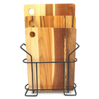 Kit 3 Tábuas De Corte Madeira Teca Com Suporte Aramado De Met