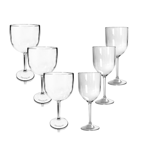 Kit 3 Taças Gin E 3 Taças Vinho Acrílico Krystalon