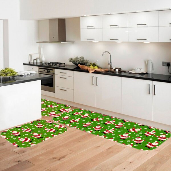 Kit 3 Tapetes De Natal Para Cozinha Papai Noel Verde Único