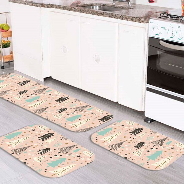 Kit 3 Tapetes De Natal Para Cozinha Pinheiros Natalinos Único