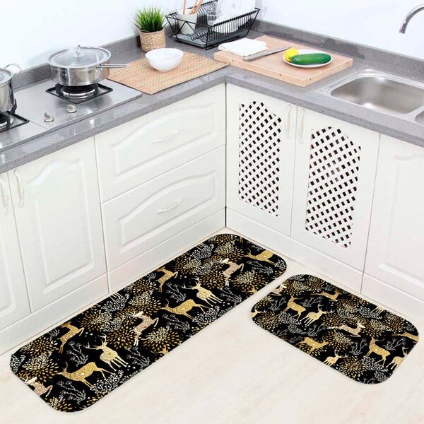 Kit 3 Tapetes De Natal Para Cozinha Rena Dourado Único