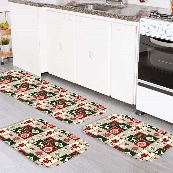 Kit 3 Tapetes De Natal Para Cozinha Símbolos Natalinos Único