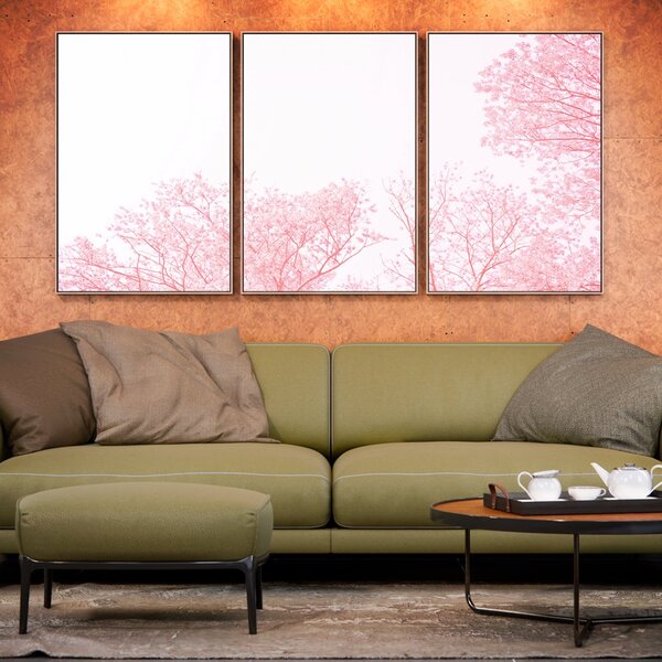 Kit 3 Telas Canvas Com Moldura Arvore Florida