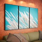 Kit 3 Telas Canvas Com Moldura Capim Dos Pampas