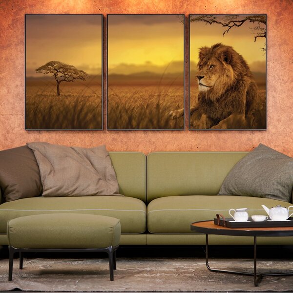 Kit 3 Telas Canvas Com Moldura Estampa Natureza Safari