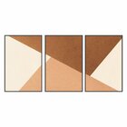Kit 3 Telas Canvas Com Moldura Geométrica Tons Neutros