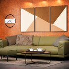 Kit 3 Telas Canvas Com Moldura Geométrica Tons Neutros