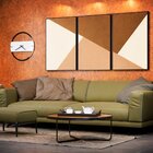 Kit 3 Telas Canvas Com Moldura Geométrica Tons Neutros