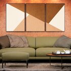 Kit 3 Telas Canvas Com Moldura Geométrica Tons Neutros