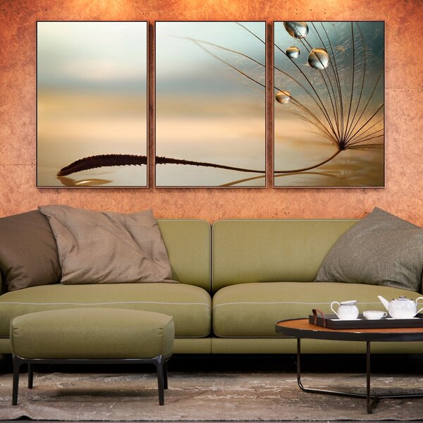 Kit 3 Telas Canvas Com Moldura Gotas De Orvalho E Dente-de-le