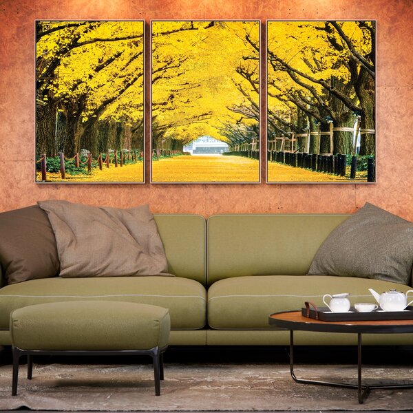 Kit 3 Telas Canvas Com Moldura Ipê  Amarelo