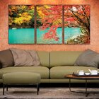 Kit 3 Telas Canvas Com Moldura Lago E Flores