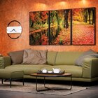 Kit 3 Telas Canvas Com Moldura Lago E Folhas