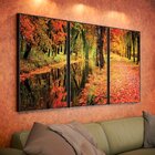 Kit 3 Telas Canvas Com Moldura Lago E Folhas