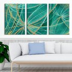 Kit 3 Telas Decorativas Abstrata Verde E Gold
