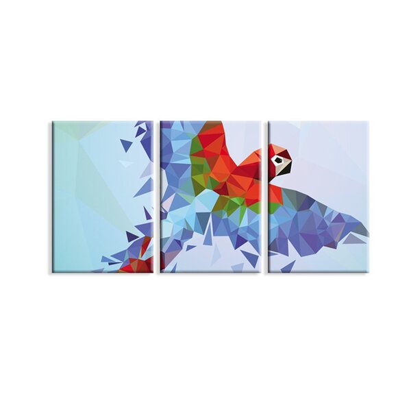 Kit 3 Telas Decorativas Arara Abstrato Colorido Geométrico