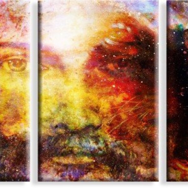 Kit 3 Telas Decorativas Religião Cristo Entre As Estrelas