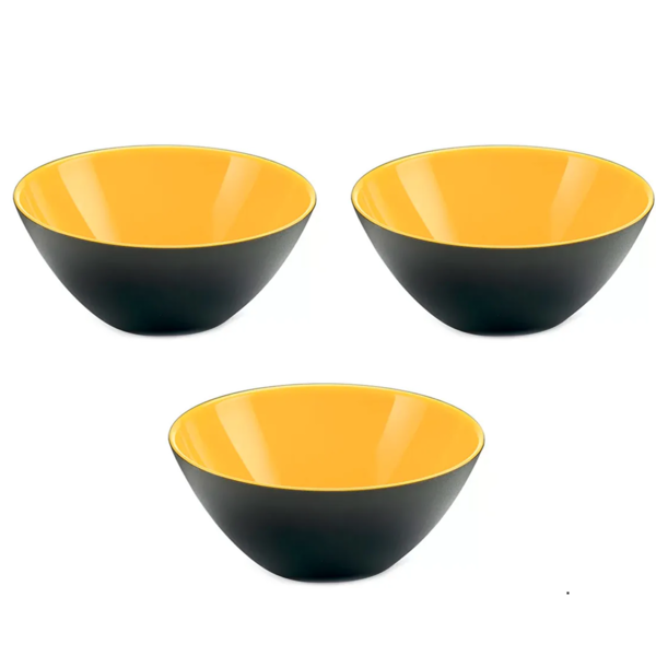 Kit 3 Tigelas Bowl 20cm Saladeira Redonda Acrílico Amarelo