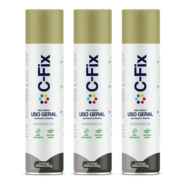Kit 3 Tintas Spray Dourado Uso Geral Inter/xterno 400ml Cfix