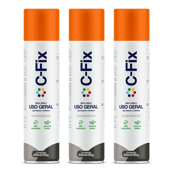 Kit 3 Tintas Spray Laranja Uso Geral Inter/xterno 400ml Cfix