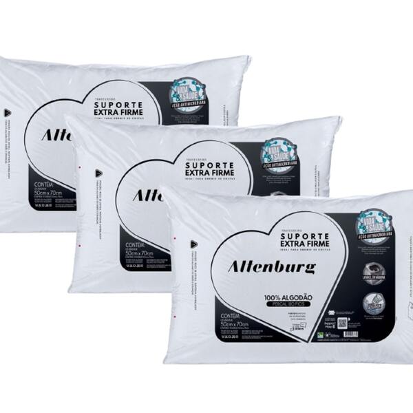 Kit 3 Travesseiros Altenburg Suporte Extra Firme Percal 180 F