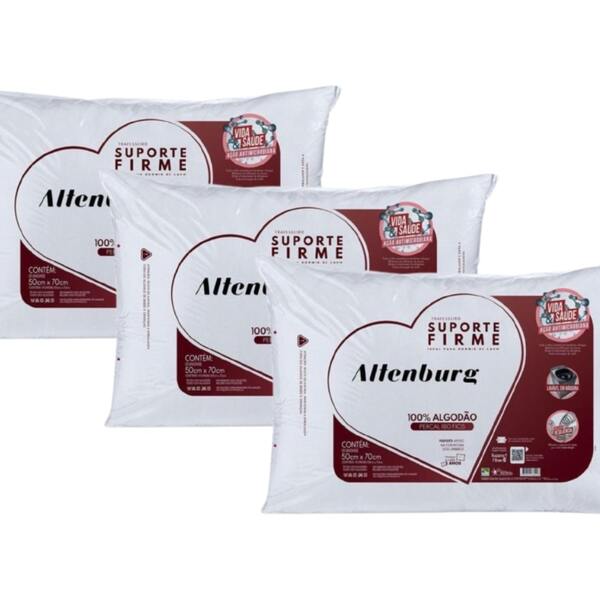Kit 3 Travesseiros Altenburg Suporte Firme Percal 180 Fios