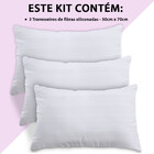 Kit 3 Travesseiros Fibras Toque Pluma De Ganso 100 Algodão Pe