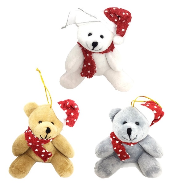 Kit 3 Ursinhos Pelúcia Natal Pendente Com Gorrinho 15cm - Mas