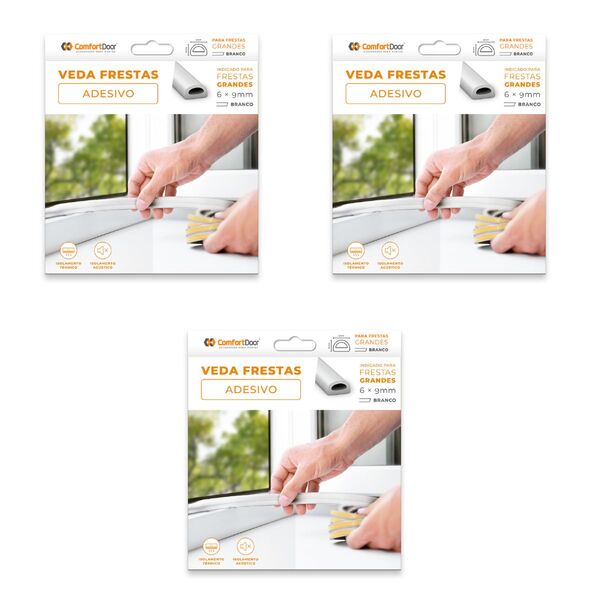 Kit 3 Veda Fresta Adesivo 6mm Porta Portal E Janela Branco -