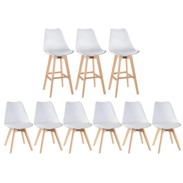 Kit - 3 X Banquetas + 6 X Cadeiras Estofadas Leda - Branco