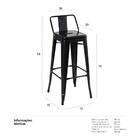 Kit - 3 X Banquetas Altas Iron Tolix Com Encosto - 76 Cm - Pr