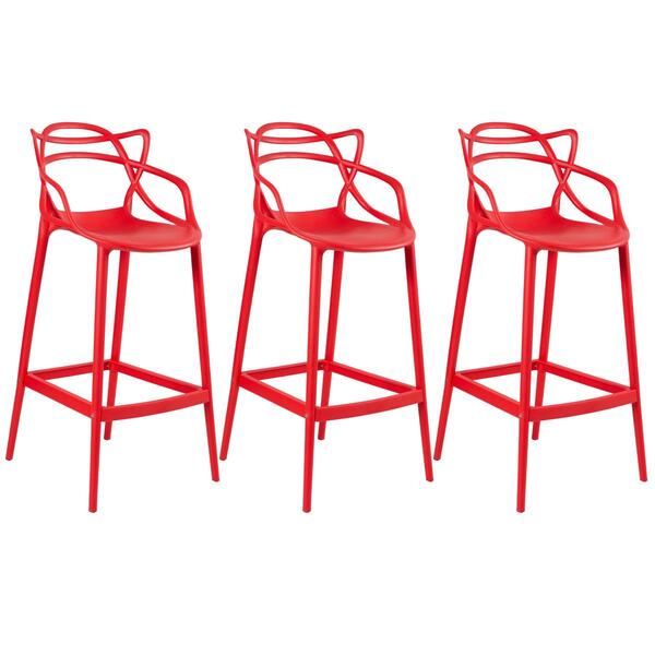 Kit - 3 X Banquetas Altas Masters Allegra - Vermelho