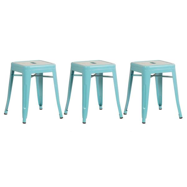 Kit - 3 X Banquetas Baixas Iron Tolix - 45 Cm - Azul Tiffany
