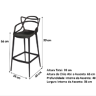 Kit - 3 X Banquetas Médias Masters Allegra - 66 Cm - Preto