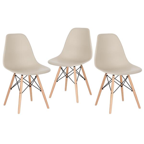 Kit - 3 X Cadeiras Charles Eames Eiffel Dsw - Base De Madeira