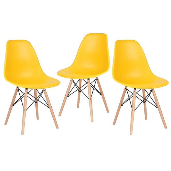 Kit - 3 X Cadeiras Charles Eames Eiffel Dsw - Base De Madeira