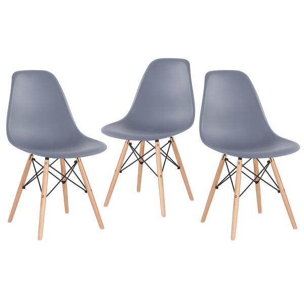 Kit - 3 X Cadeiras Charles Eames Eiffel Dsw - Base De Madeira