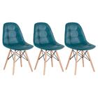 Kit - 3 X Cadeiras Eames Botonê - Madeira Clara - Turquesa