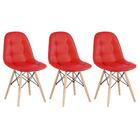 Kit - 3 X Cadeiras Estofadas Eames Eiffel Botonê - Vermelho -