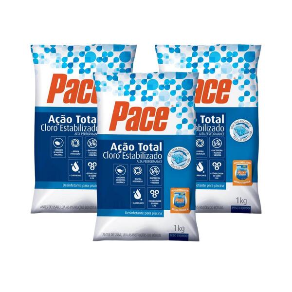 Kit 3kg Cloro Granulado Pace Ação Total Hth Para Piscinas