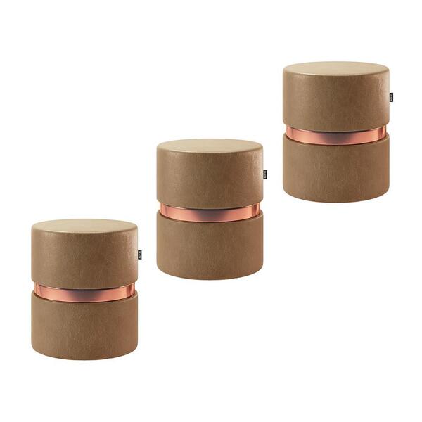 Kit 3 puffs Decorativo Redondo Porto Em Couríssimo - Salaone