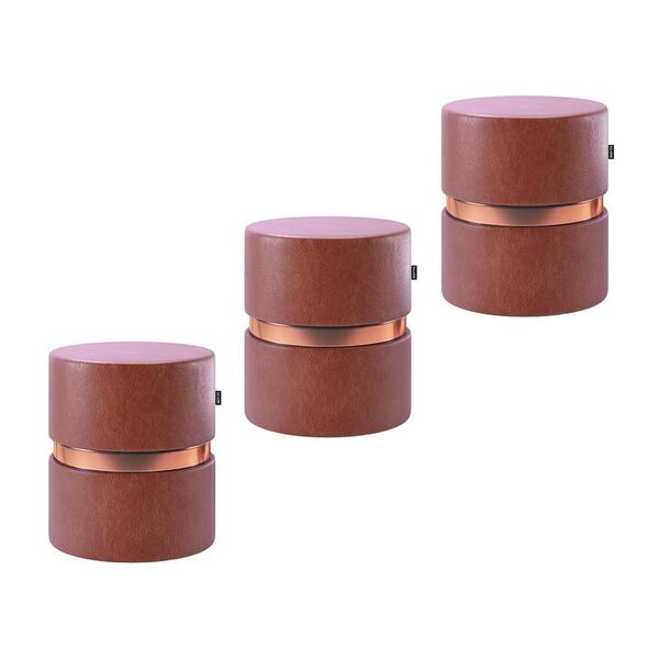 Kit 3 puffs Decorativo Redondo Porto Em Couríssimo - Salaone